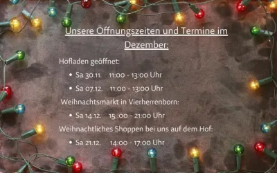 Öffnungszeiten und Termine im Dezember